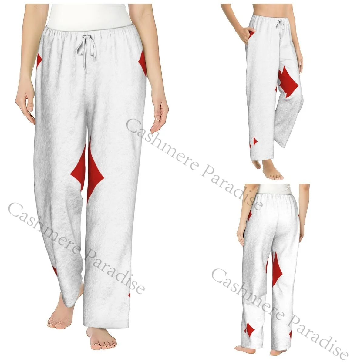 

Alice In Wonderland Cards Flannel Pajama Pants for Women Soft Warm Sleep Pants with Elastic Waistband