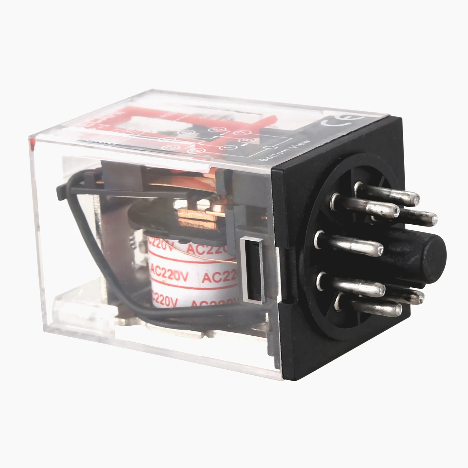 Exquisite-MK2P-I Clear Shell DPDT AC220V Coil Power Relay Socket Base