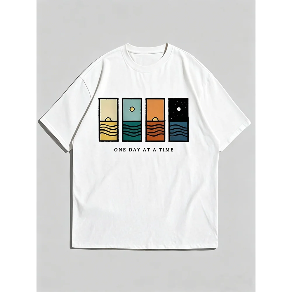 

Men's and Women's Casual Loose T-Shirt One Day at a Time Sunset Print Abstract Nature Scenery Short Sleeve Top for Cycling Wear