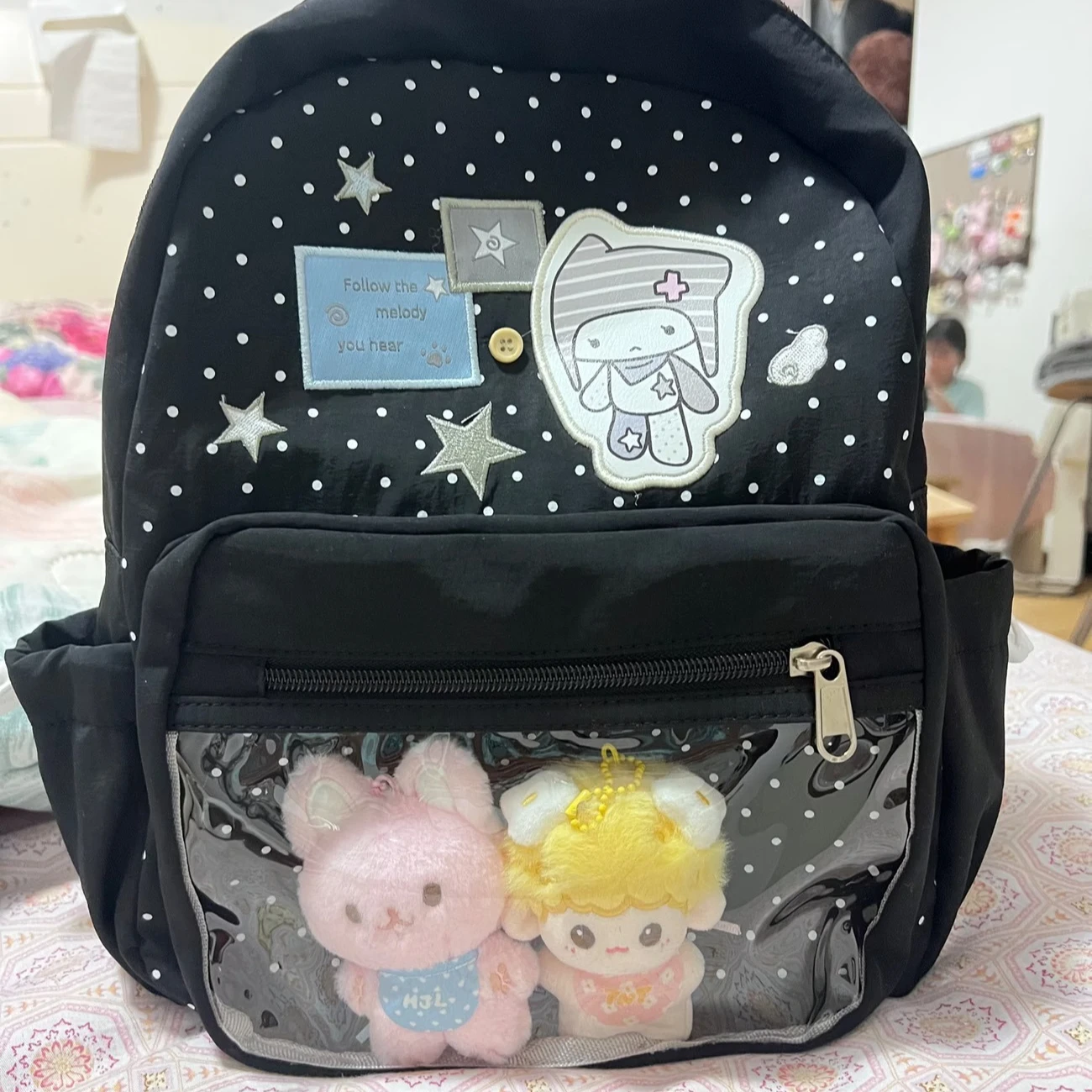 Japanese Cute Cartoon Kitten Dot Star Kawaii Backpack Student Schoolbag Back To School Large Capacity Storage Bag Woman Bag