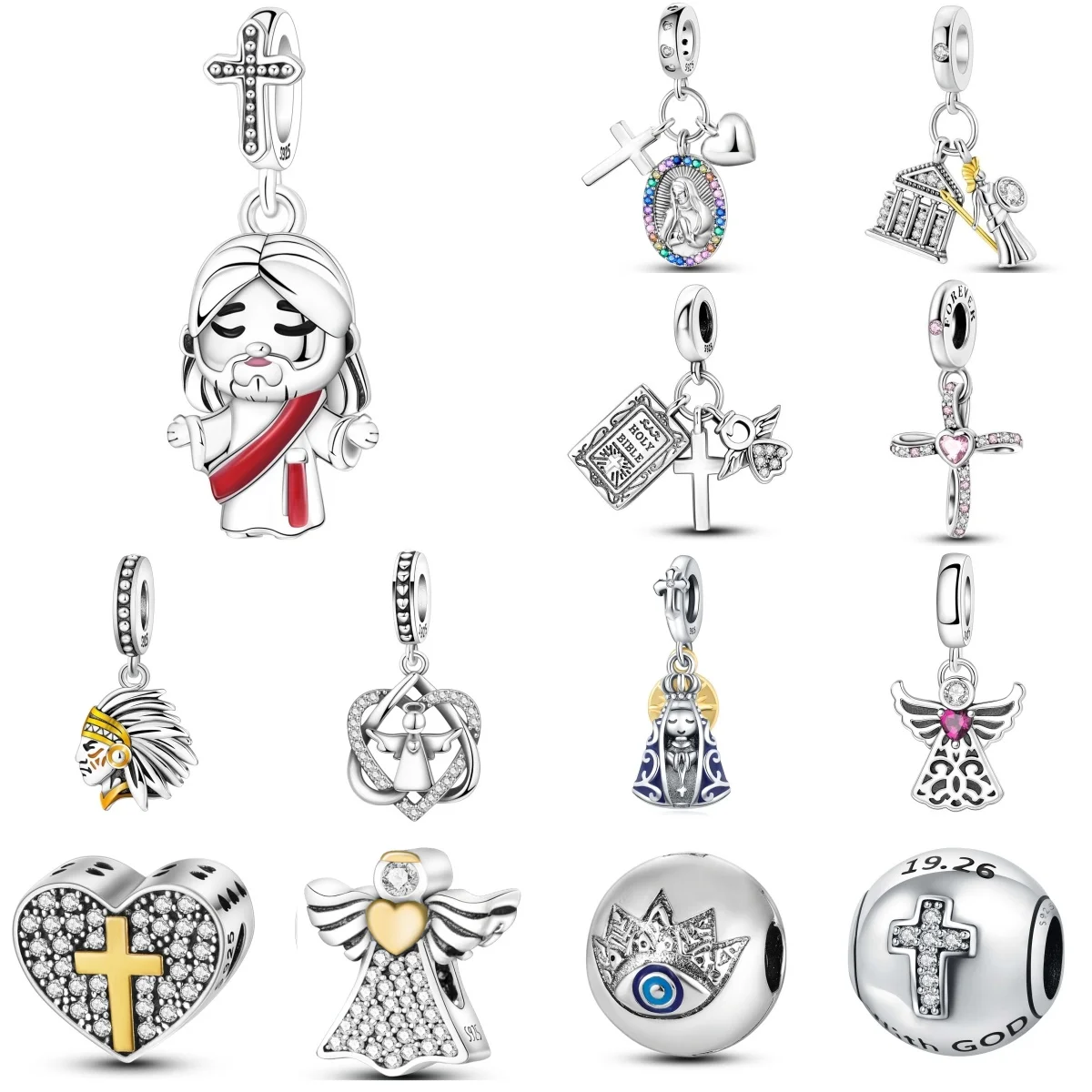 

925 Sterling Silver Jesus Character Religious Symbol Pendants Bracelet Charms Fit Jewelry Party Beads DIY Fine Gifts Accessory