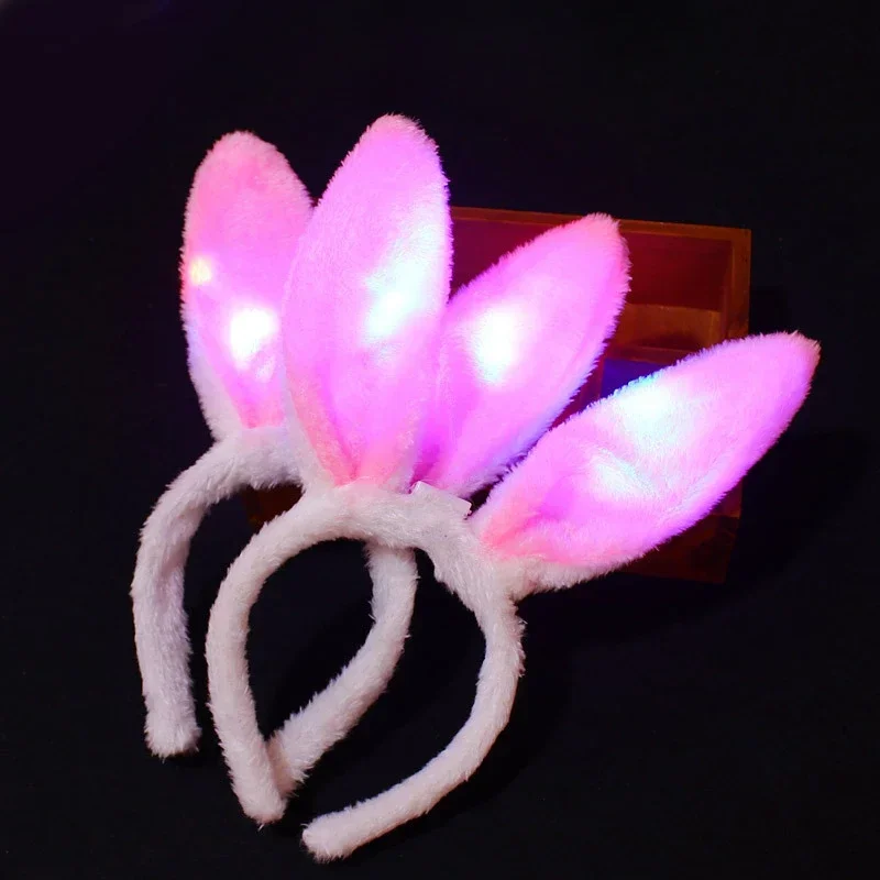 1-20PCS 부활절 토끼 귀 머리띠 LED 글로우 플러시 토끼 귀 토끼 소녀 코스프레 의상 부활절 장식 토끼 헤어 액세서리