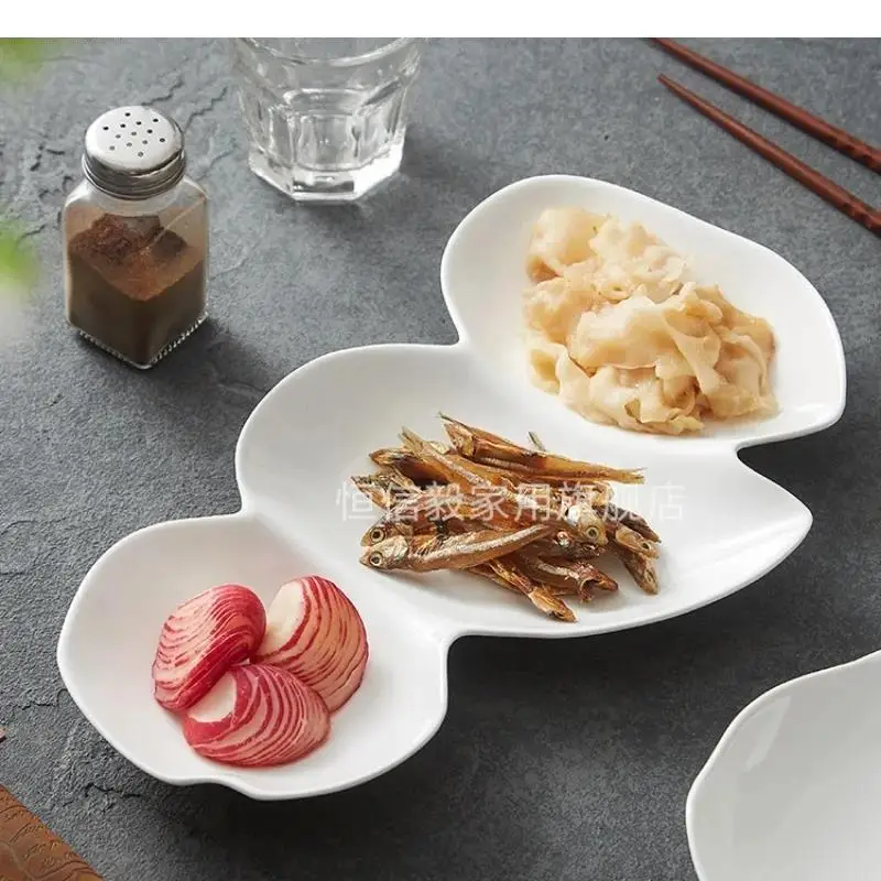 Pure White Ceramic Three Grid Plate Restaurant Dessert Sushi Snack Plates Molecular Cuisine Specialty Tableware