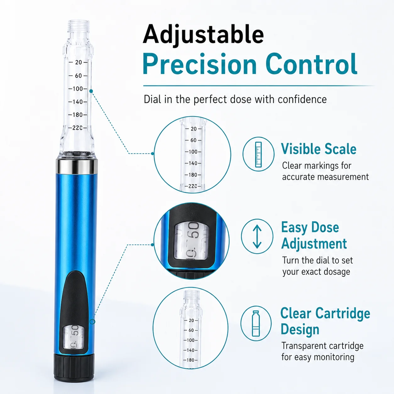 Reusable Magic Pen V3 Metal Injection Pen Adjustable Dose 3ml Cartridge Subcutaneous Injector Medical Aesthetic Durable Precise