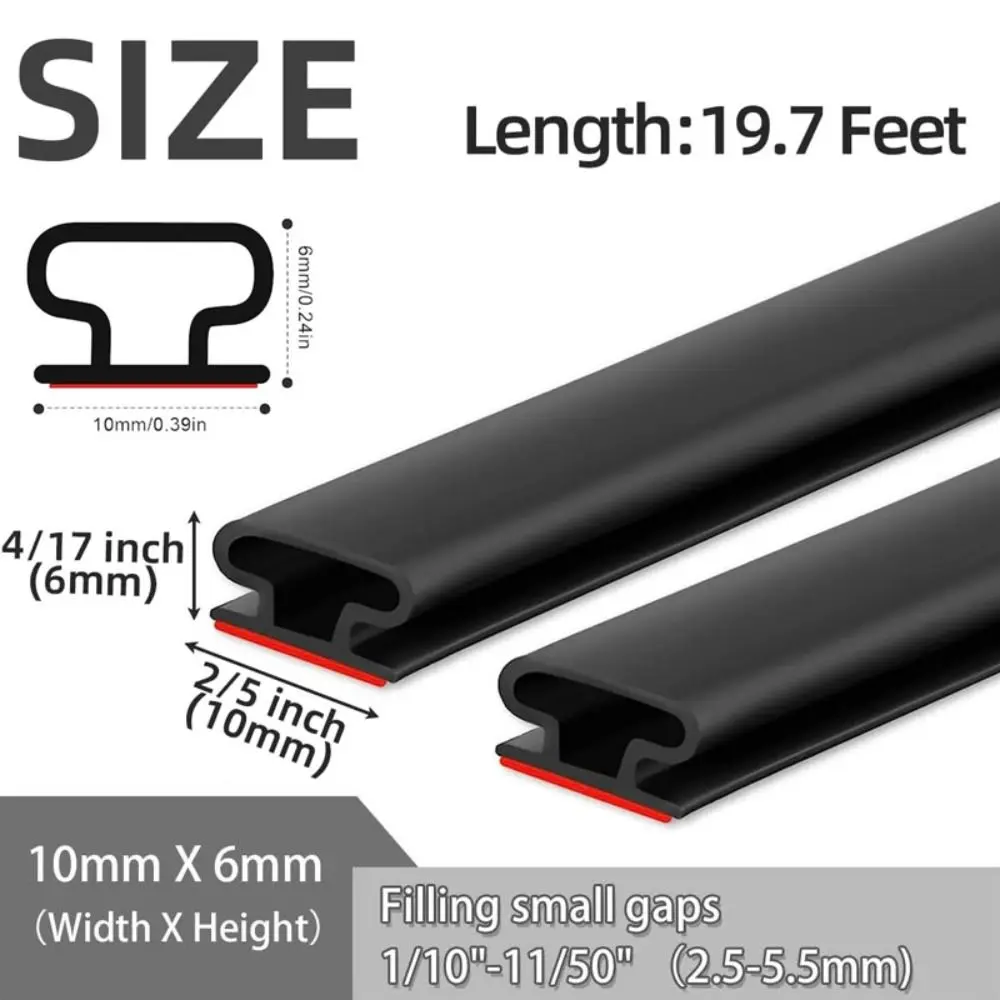 6m Soundproofing Weather Stripping Windproof Rubber Door Seal Strip Self-adhesive D-Shape Draught Excluder Household