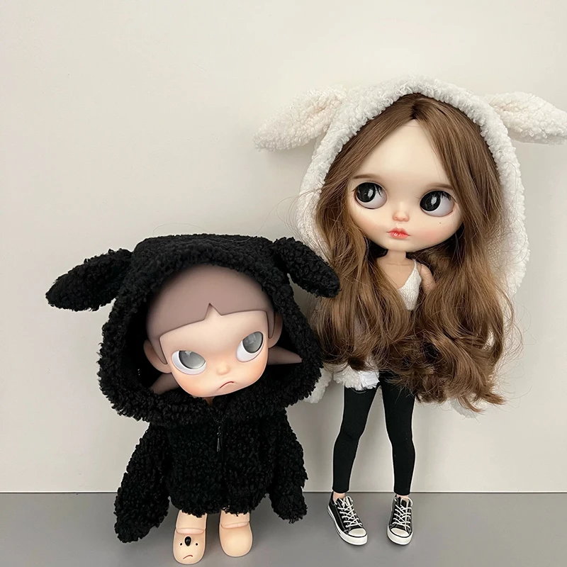 

DLBell Blyth Clothes Sweet Hoodie Cute Soft Coat with Bunny Ears Fluffy Jacket for Blyth OB24 Azone Pullip 1/6 Dolls Outfit