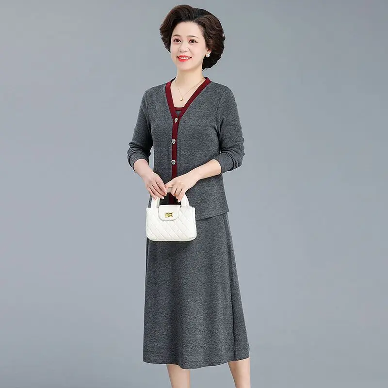 Women Dress Sets 2026 Spring Autumn Long Sleeve Coat + Tank Vest Dress 2PCS Fashion Casual Cardigan Jacket Sleeveless Dress 2PCS