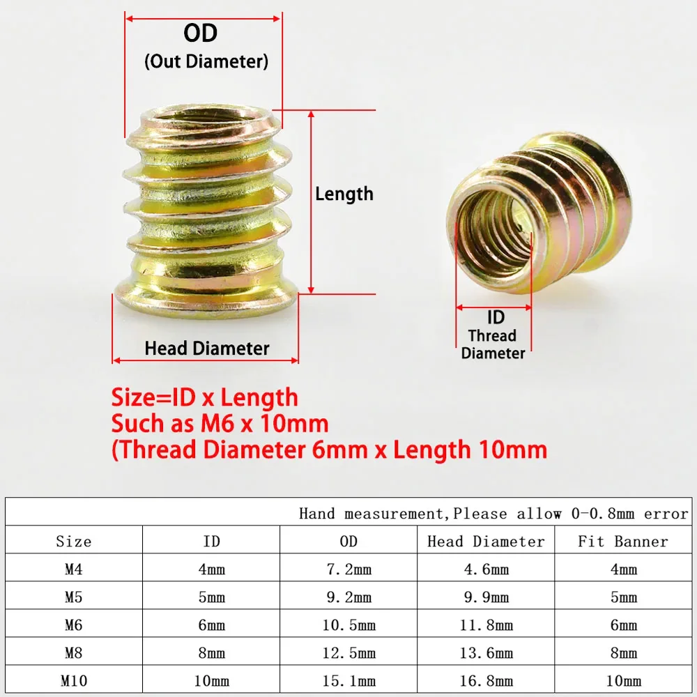 Hex Drive Head Furniture Nuts M4 M5 M6 M8 M10 Zinc Alloy/Iron Wood Insert Nut Threaded Fastener Connector Wood Furniture