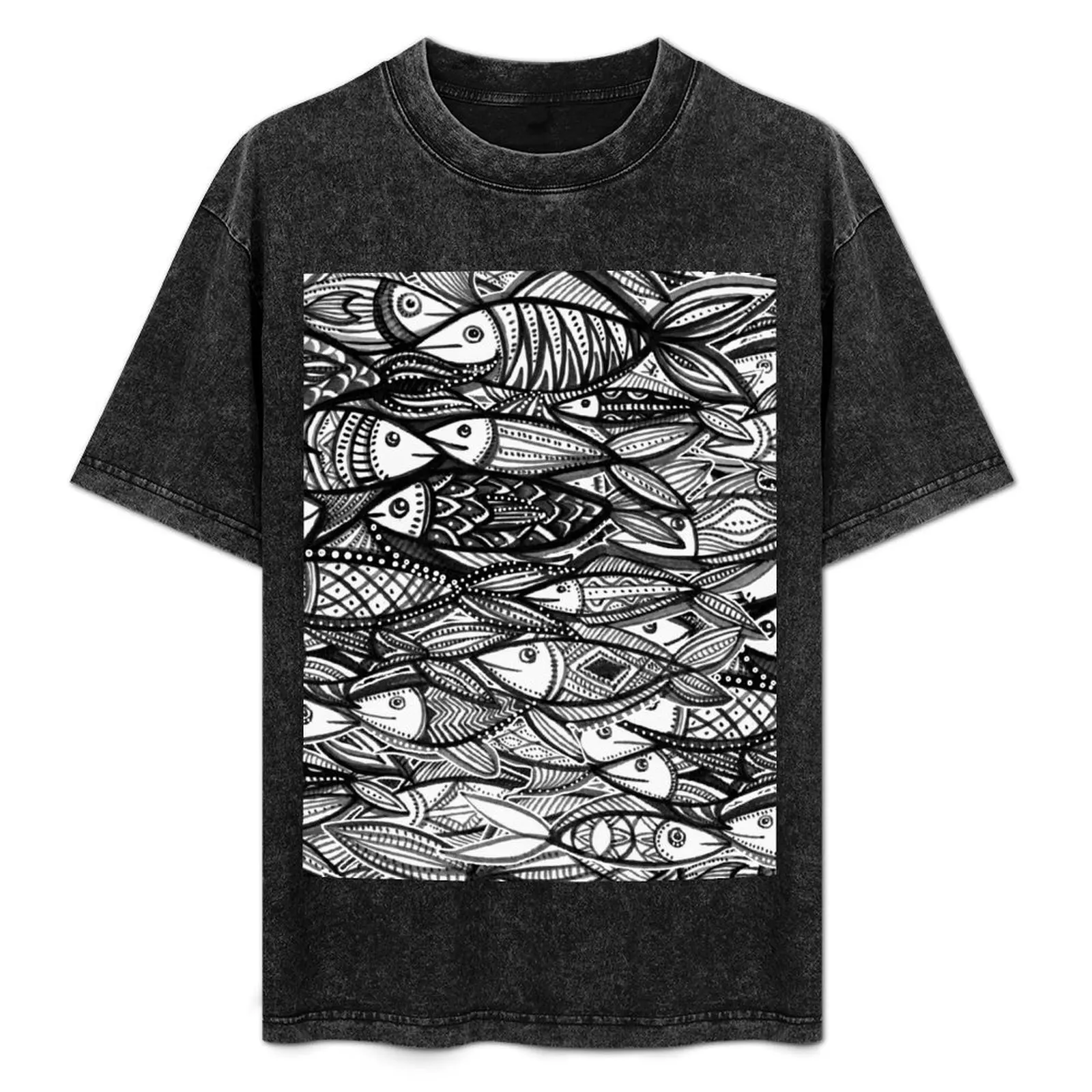 

FISH b/w pattern T-Shirt Modern Style Print T-Shirt