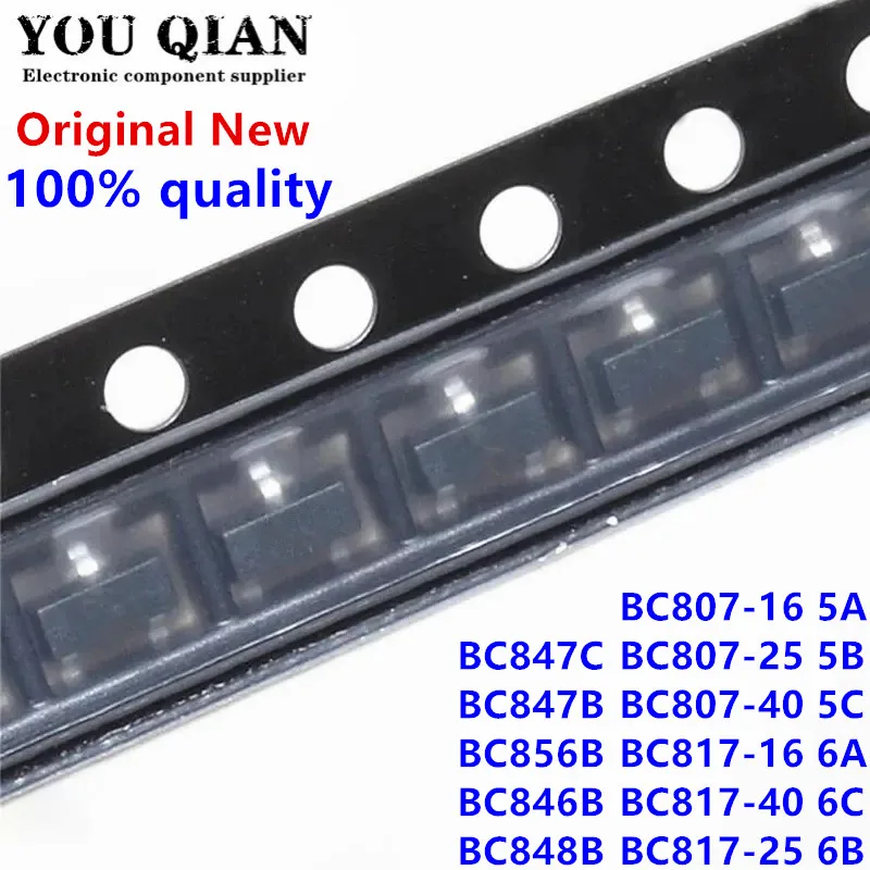 100pcs BC807-16 5A BC807-25 5B BC807-40 5C BC817-16 6A BC817-40 BC817-25 BC847C 1G BC847B 1F BC856B 1B BC846B 3B BC84 Transistor