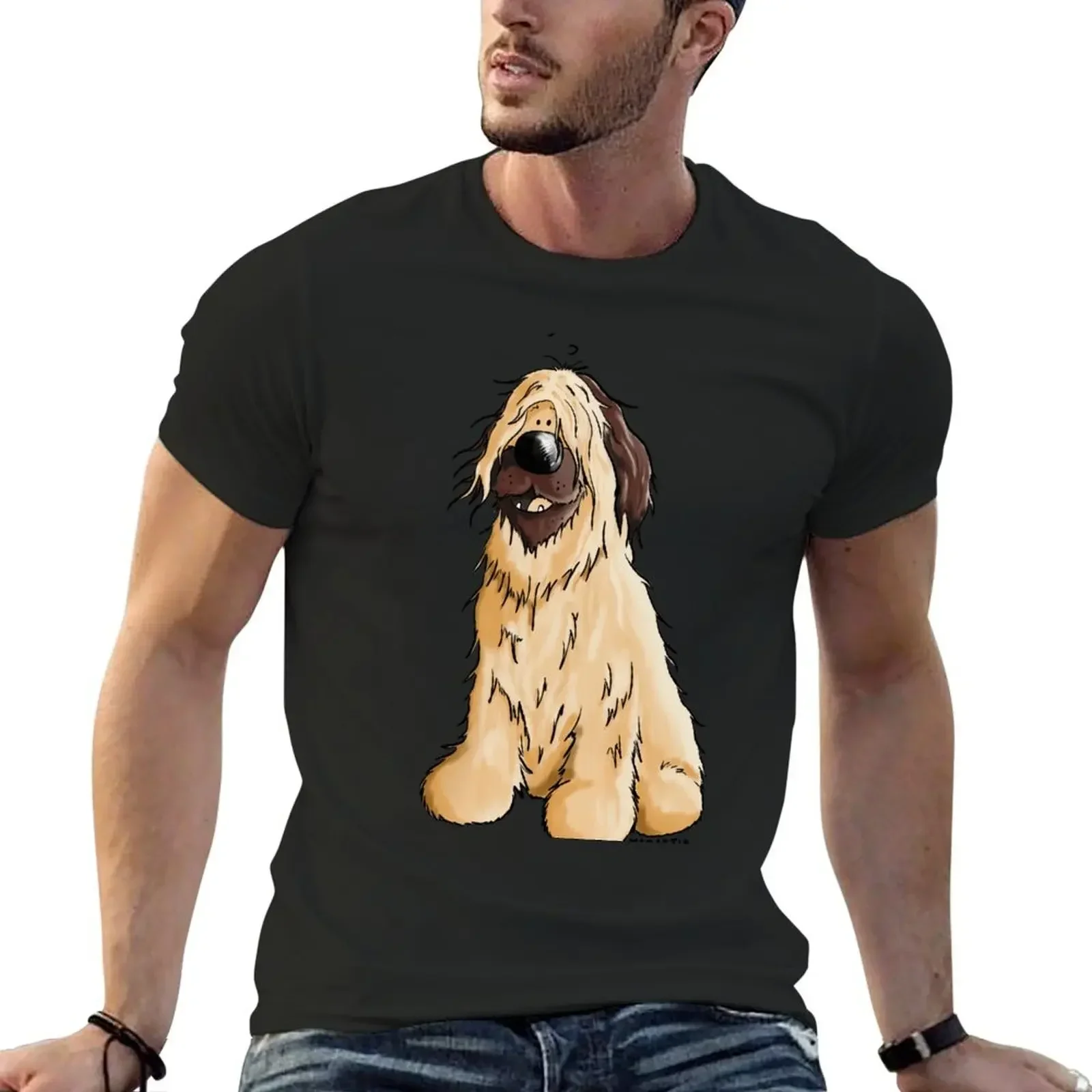 

Happy Briard Cartoon T-Shirt designer shirts fashion shirts graphic shirts blue lock t for men cotton