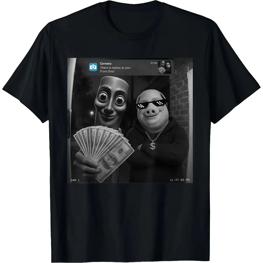 There Is Motion At Your Front Door Tung Tung Tung Sahur John Pork Meme Brainrot T-Shirt Funny Tees Casual Cotton Menswear
