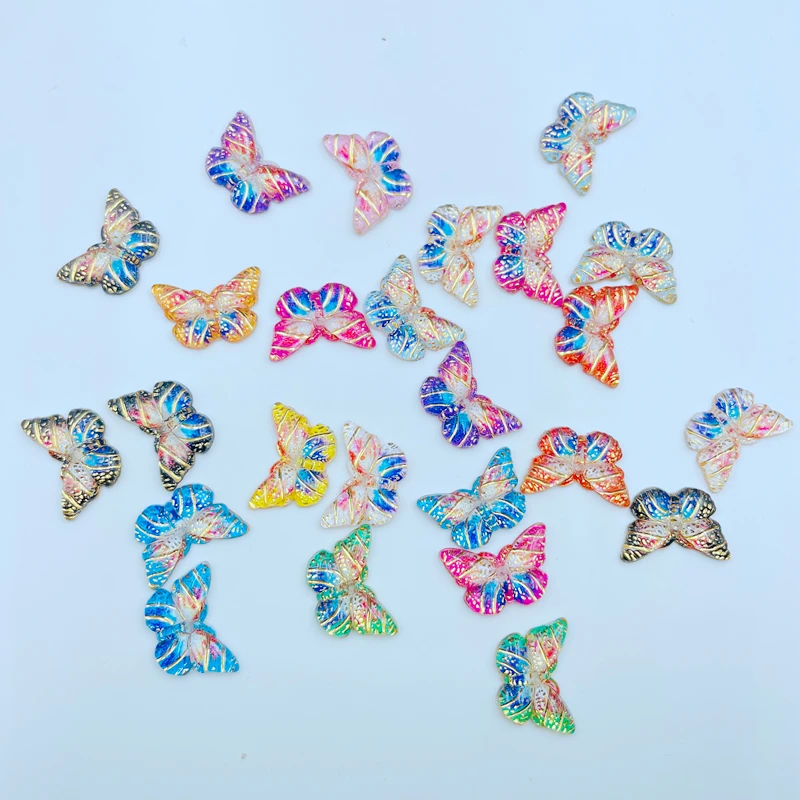 40 Pcs Resin Cute Cartoon Mini Colorful Beautiful Butterfly Flat Back Rhinestone Appliques DIY Wedding Scrapbook Craft F29