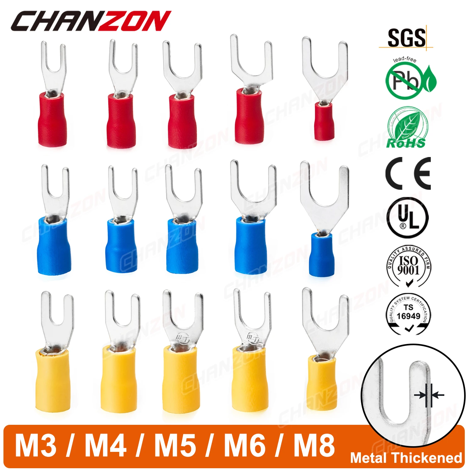 30/50/100PCS SV1.25 SV2 SV5.5 Electrical Fork Wire Connectors Insulated Copper Splice Crimp Wirefy Solderless Terminals 22-10AWG