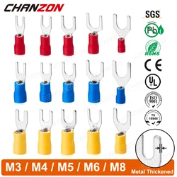 30/50/100PCS SV1.25 SV2 SV5.5 Electrical Fork Wire Connectors Insulated Copper Splice Crimp Wirefy Solderless Terminals 22-10AWG