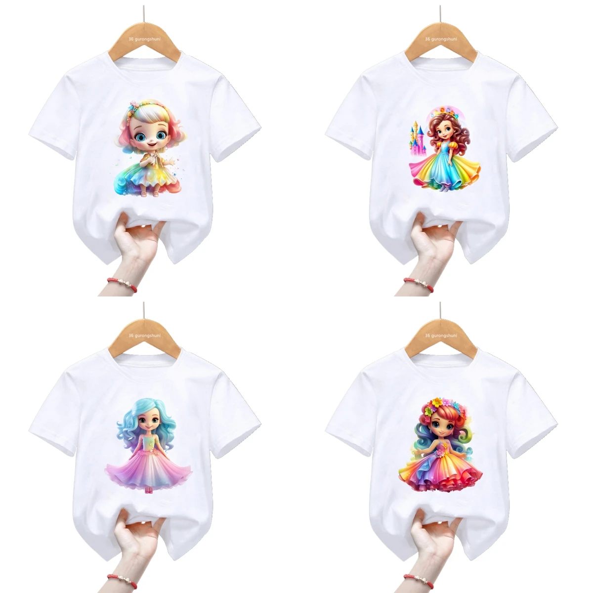 Funny Rainbow Princess T Shirt Kawaii Melanin Princess Angel Girls T-Shirt Kids Clothes Baby Harajuku Short Sleeve Tees Tops