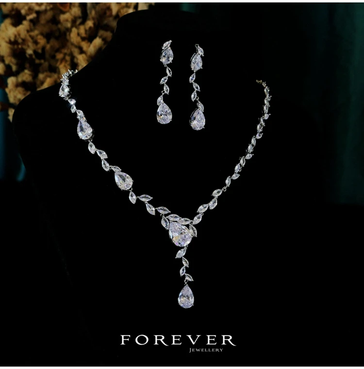 

CC Necklace Earring Sets for Women Wedding Accessories Women Bijoux Bridal Dress Engagement Jewelry Sets Shining Charm FO029