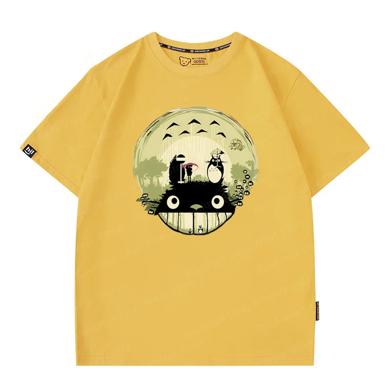 Miyazaki Totoro Summer Fashion Brand Cotton Short-Sleeved Women T-Shirt Short Sleeve Cotton Y2K Style Couple Man Women T-shirt