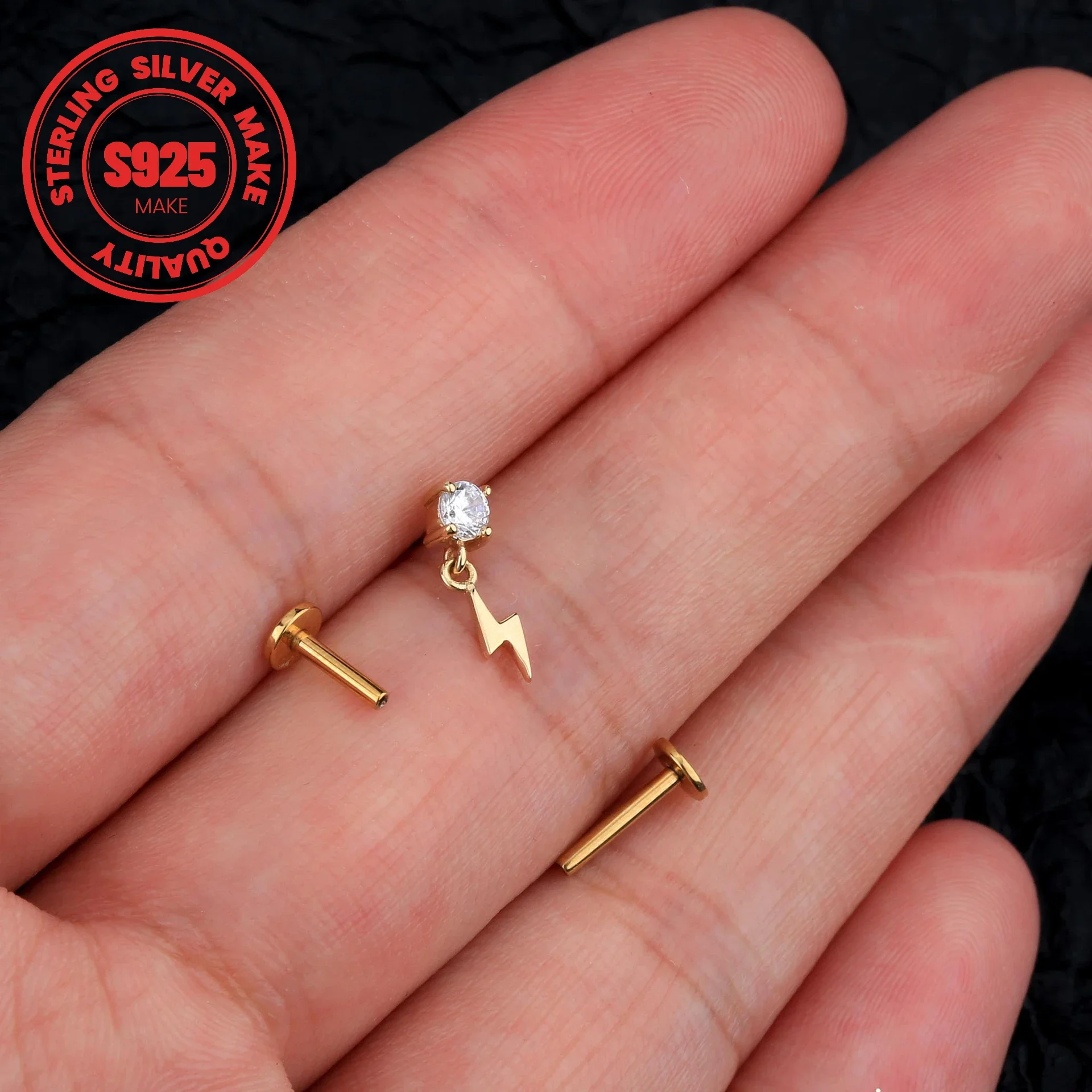 2024 925 Sterling Silver Women Girl Zircon Lightning Pendant Tragus Ear Cartilage Daith Septum Piercing Earrings Helix Jewelry