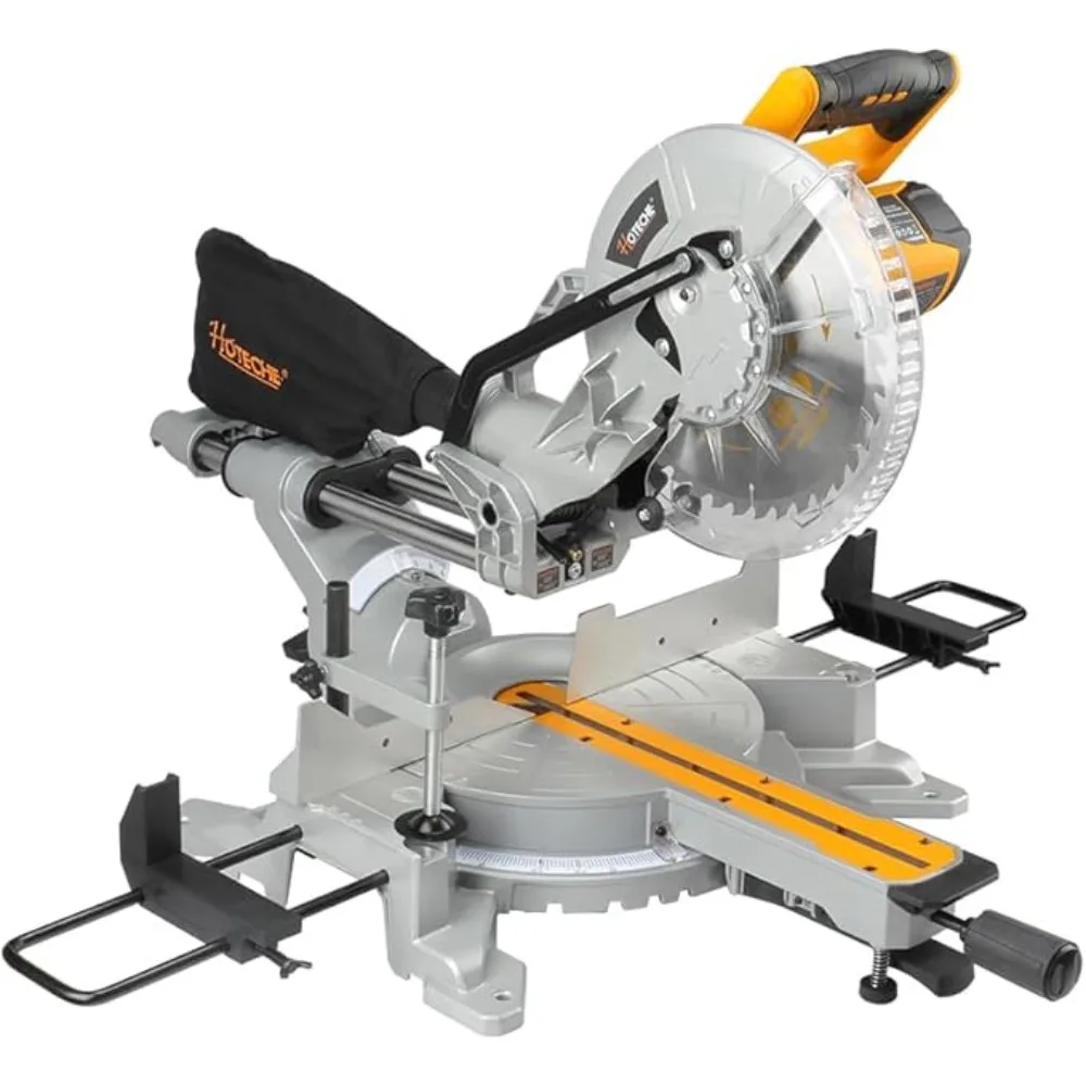 10-Inch Miter Saw 15A Sliding Compound Single Bevel Chop Saw with Laser Guide and TCT Saw Blade for Wood and Metal Working