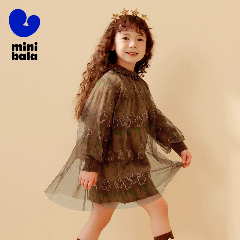 Mini Bala Dress for Girls New in 2024 Autumn and Winter Baby Loose Comfortable High-Waisted Ruffled Princess Dress