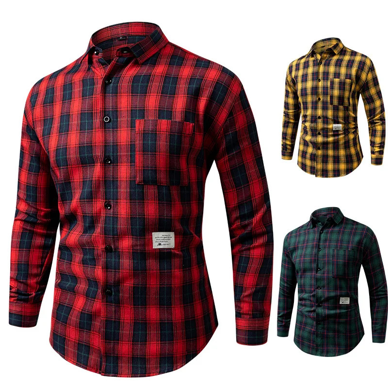 

Spring Autumn Men's Casual irt Long Sve Plaid Faionable Comfortable Polyester Blend Commute Sle ket Design
