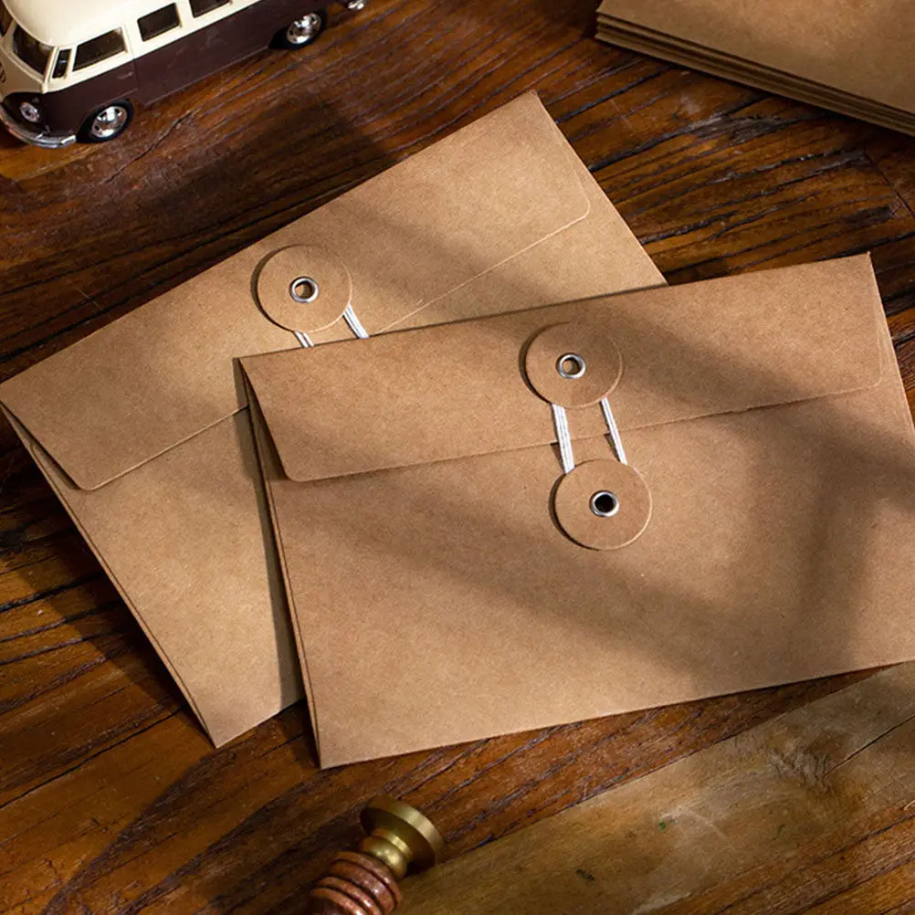 20Pcs Vintage Kraft Paper Envelopes String Closure Document Storage Bags Office Organization File Envelopes Letter Size Brown