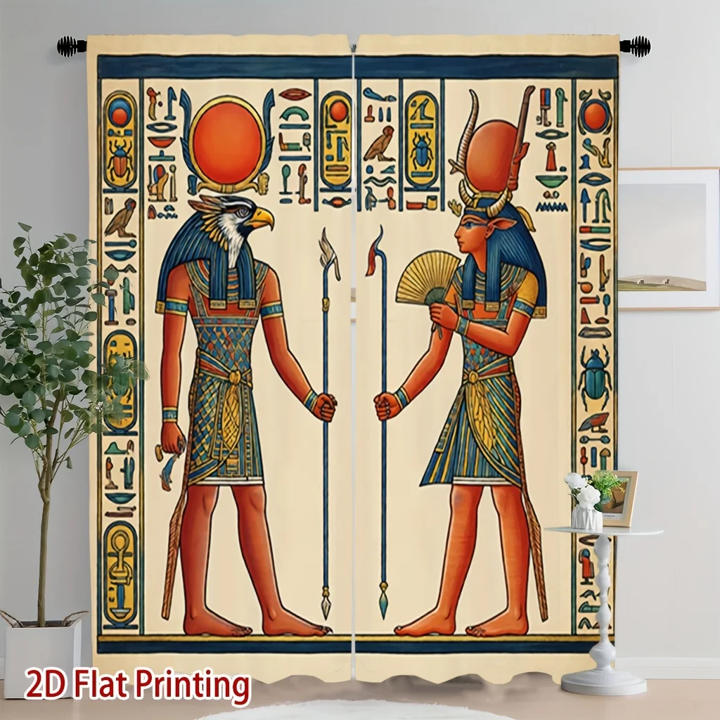 Ancient Egyptian God Curtains, Pharaoh Hieroglyph Print Window Drapes, Retro Home Decor, Blackout Fabric for Living Room Bedroom