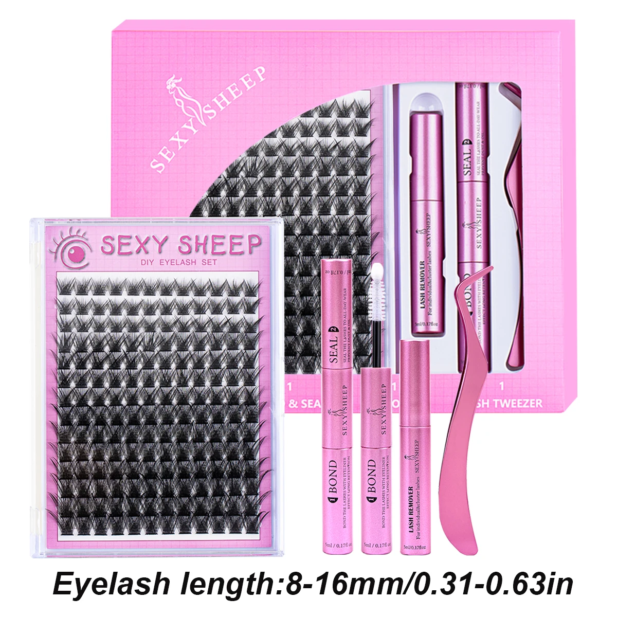 DIY Lash Extension Kit 168pcs Lash Clusters Kit with Mascara Brush Bond and Seal Lash Glue Remover Lash Tweezers