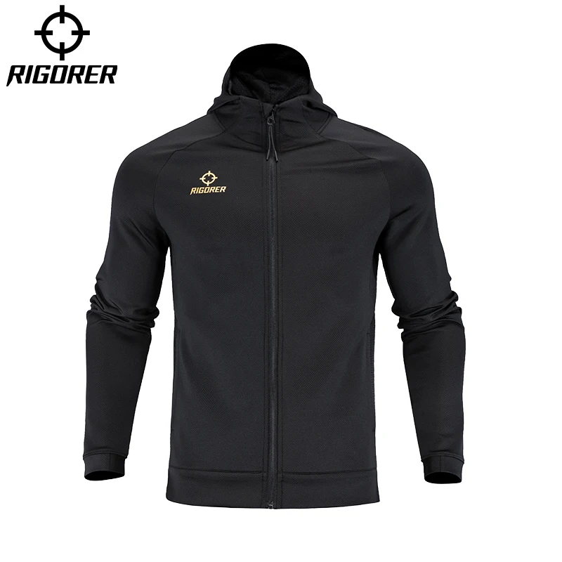 RIGORER Sport Sweater Men\'s Winter Loose Large Size Solid Color Hooded Zipper Cardigan Casual Jacket Coat Casual Sports Jackets