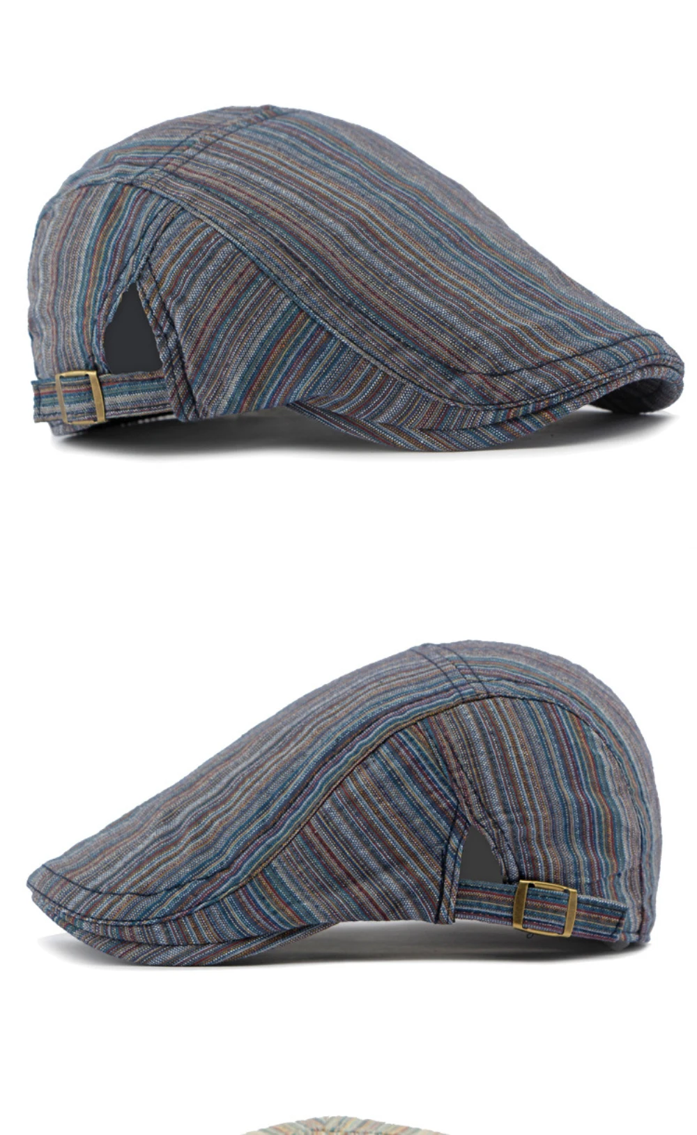 HT4630 Baskenmütze für Damen, Retro-Künstlermütze, Unisex Verstellbare Flache Kappe, Frühling Sommer Gestreifte Baskenmütze für Männer und Frauen – Detail 8