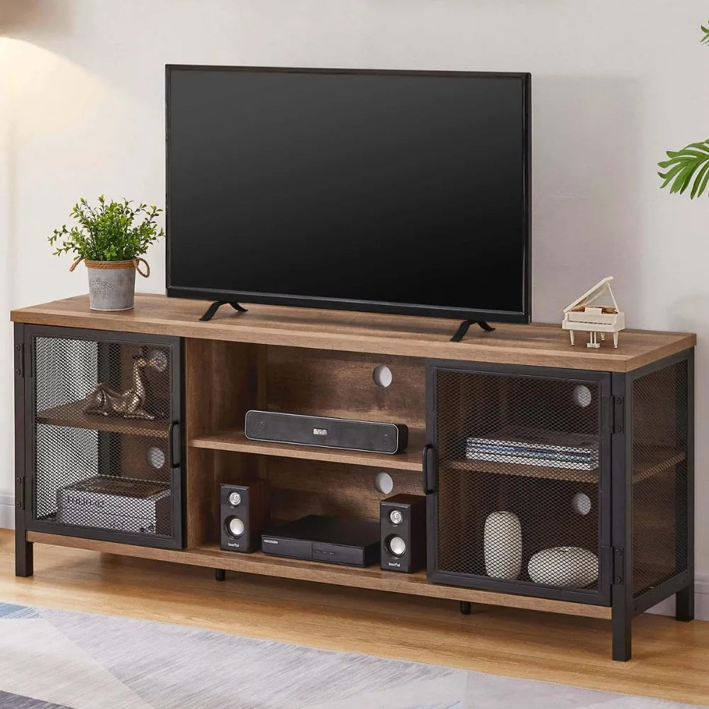 

FATORRI Industrial Entertainment Center for TVs Up To 65 Inch, Rustic Wood TV Stand, Large TV Console and TV Cabinet for Living