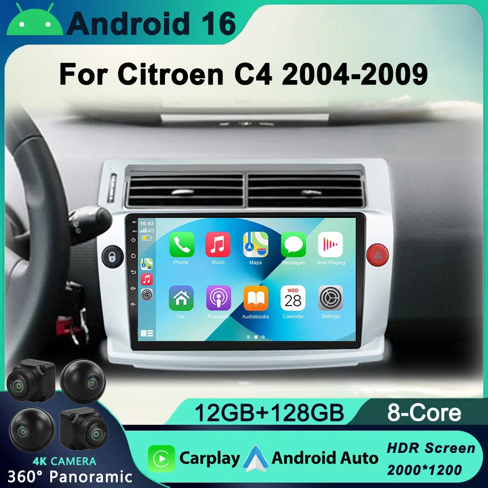 

For Citroen C4 C-Triomphe C-Quatre 2004 2005 2006 2007 2008 2009 2 Din Car Radio Multimedia Video Player Android 2din GPS 4G DSP