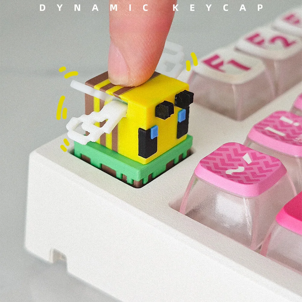 

Симпатичные колпачки для клавиш Pixel Bee с подвижными крыльями для механических колпачков для клавиатуры, колпачки для ключей, подарок для мальчика