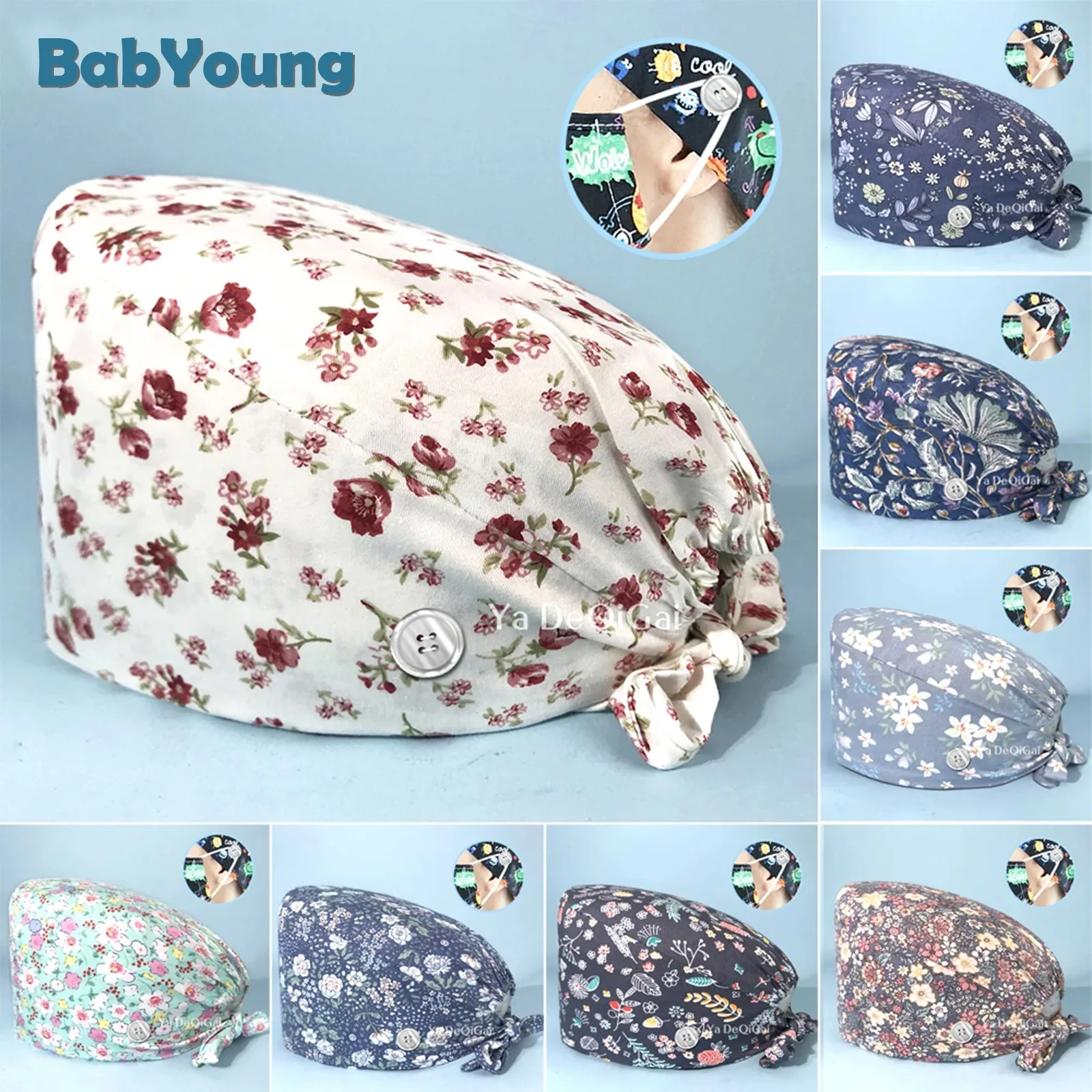 

Unisex Pet Grooming Clinic Hats Floral Printing Health Services Cap/hats Nurse Accessories Medical Surgery Doctor Work Caps