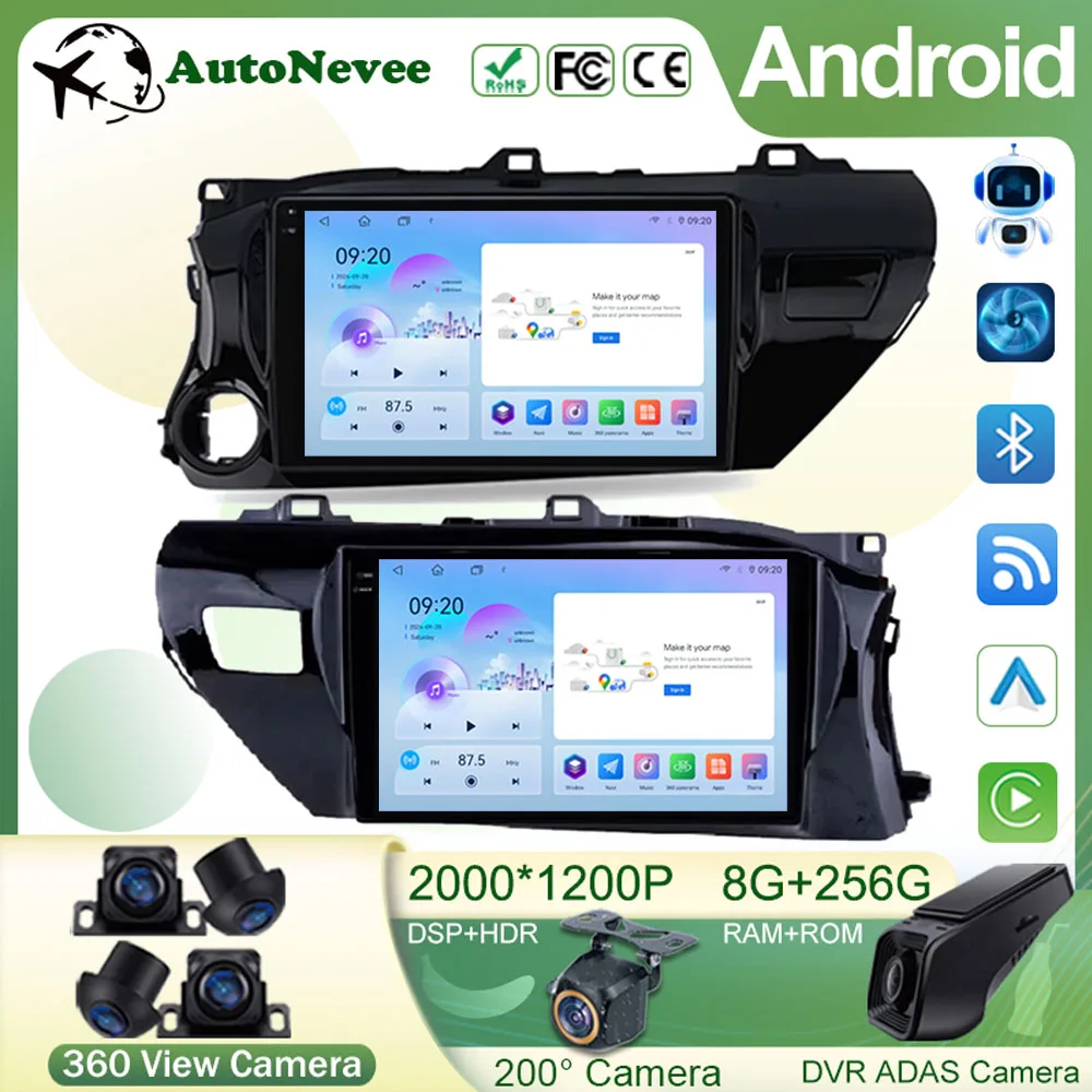 

Для Toyota Hilux Revo LHD RHD 2015-2020 Android 13 Автомобильный стерео мультимедийный радиоприемник Плеер GPS Беспроводной Carplay Android Auto