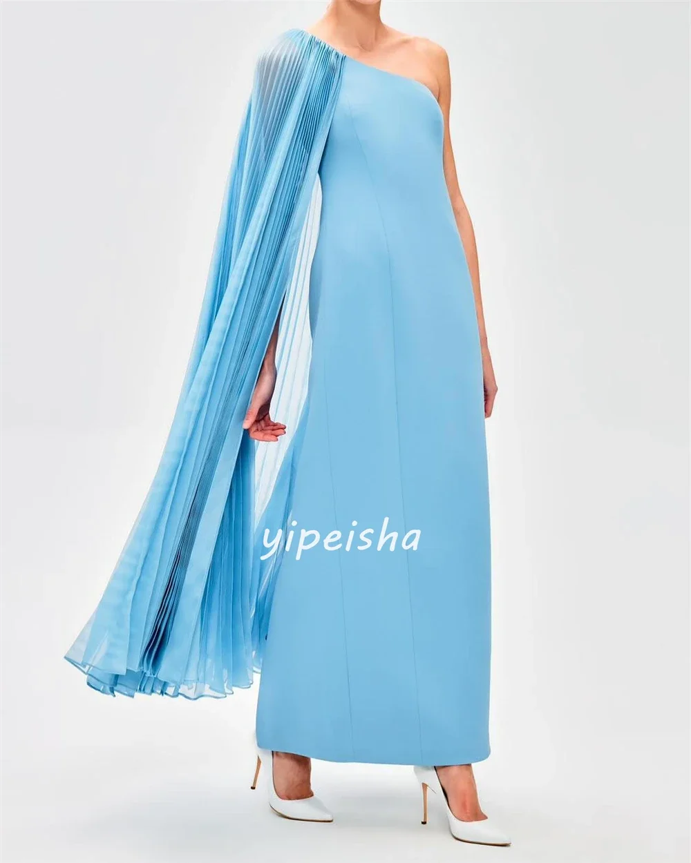 Jersey Draped Beach A-line One-shoulder Bespoke Occasion Gown Midi Dresses