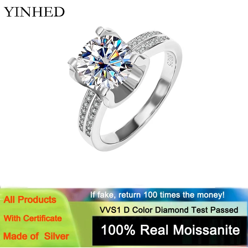 

YINHED Real 1 Carat Moissanite Wedding Ring For Women 925 Sterling Silver Band D Color VVS1 Diamond Engagement Fine Jewelry