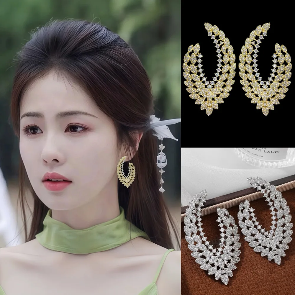 

Missvikki Sweet Romantic New Skeleton Earrings Full Micro Elegant Shiny Cubic Zirconia for Women Bridal Wedding Party Jewelry