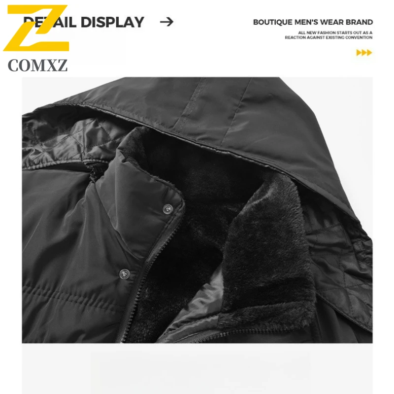 2025 Winter Fleece Warm Parka Men's Trendy Retro Thick Wool Lined Padded Jacket high quality Detachable Hooded Cold-proof Coat