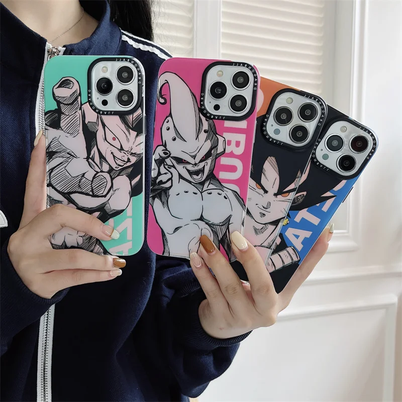 Cute Cartoon Dragon Ball Goku Vegeta Anime Laser Phone Case For iPhone 16 15 14 13 12 11 Pro Max Couple Anti-drop Back Cover