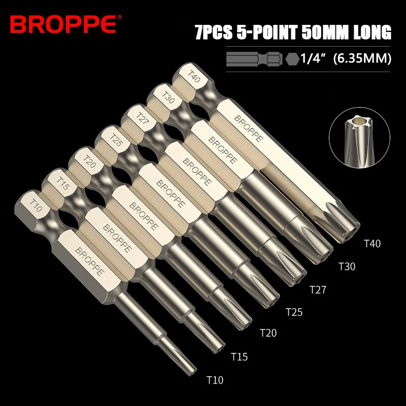 7pcs T10-T40 5-Point Bit Set 1/4