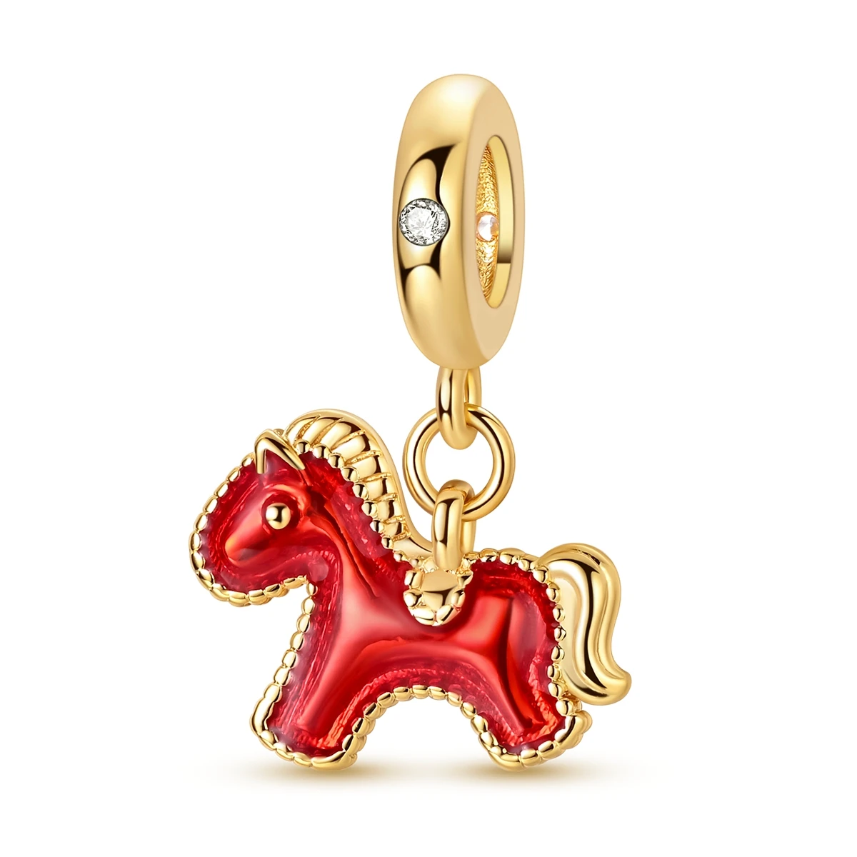 

925 Silver Golden Pony Red Original Charm Fit Bracelet Necklace Diy Dangle Charm Pendant For Woman Fashion Jewelry