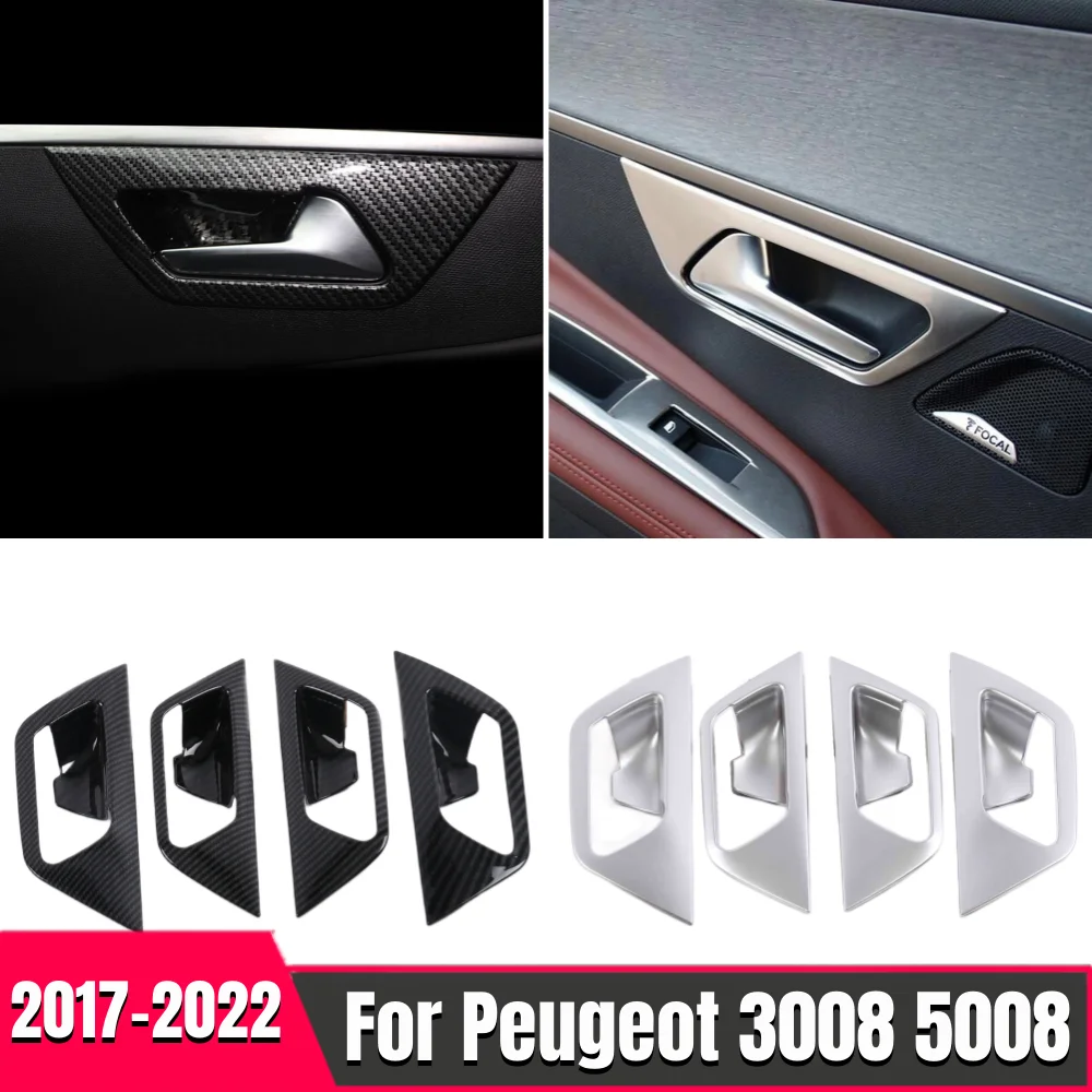 

Carbon Fiber/Matte silver Style Interior Accessories Car Inner Door Handle Bowl Cover Trim For Peugeot 3008 5008 GT 2017-2020