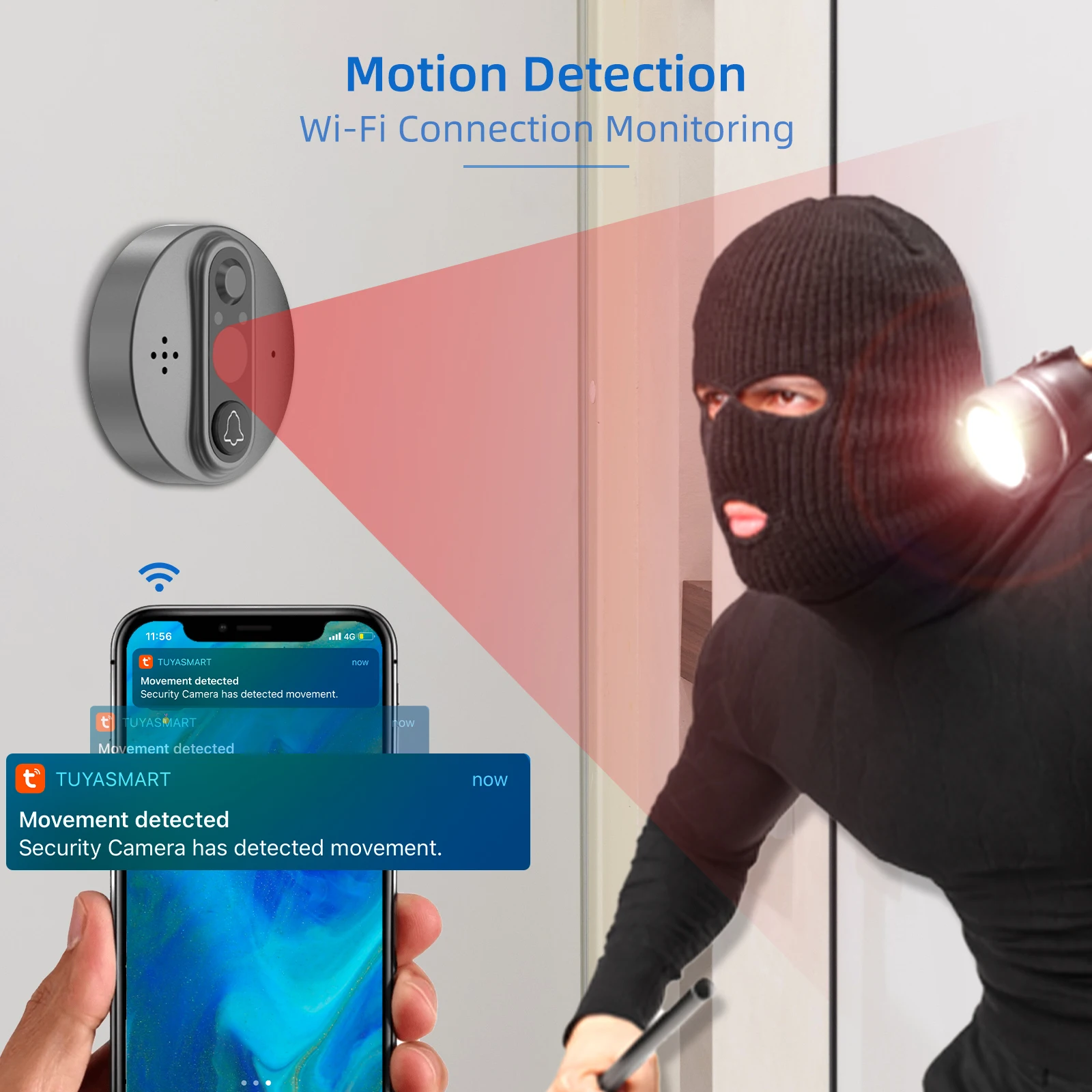 【Tuya 1080P】Jeatone WiFi Smart Peephole with 4.3Inch Screen Support Remote Dual-Way Conversation Motion Detection Night Vision