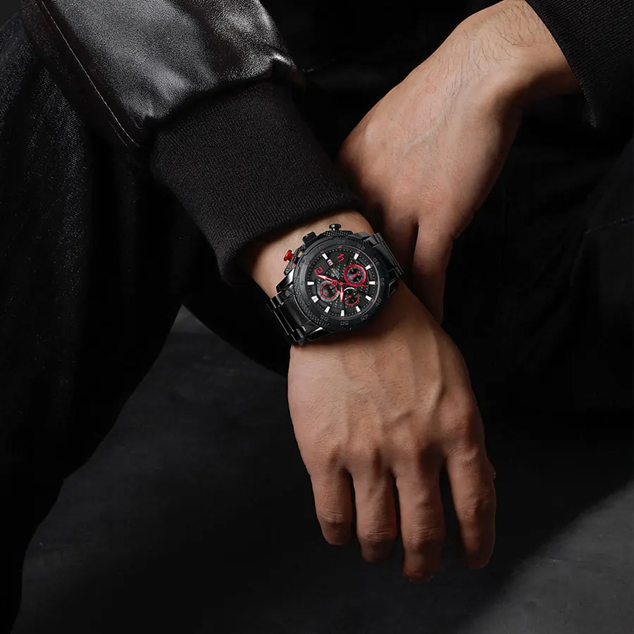 ساعات يد رجالية جديدة غير رسمية مقاومة للماء من NAVIFORCE بمينا مضيء مع ساعة كرونوغراف وساعات من الفولاذ المقاوم للصدأ #2