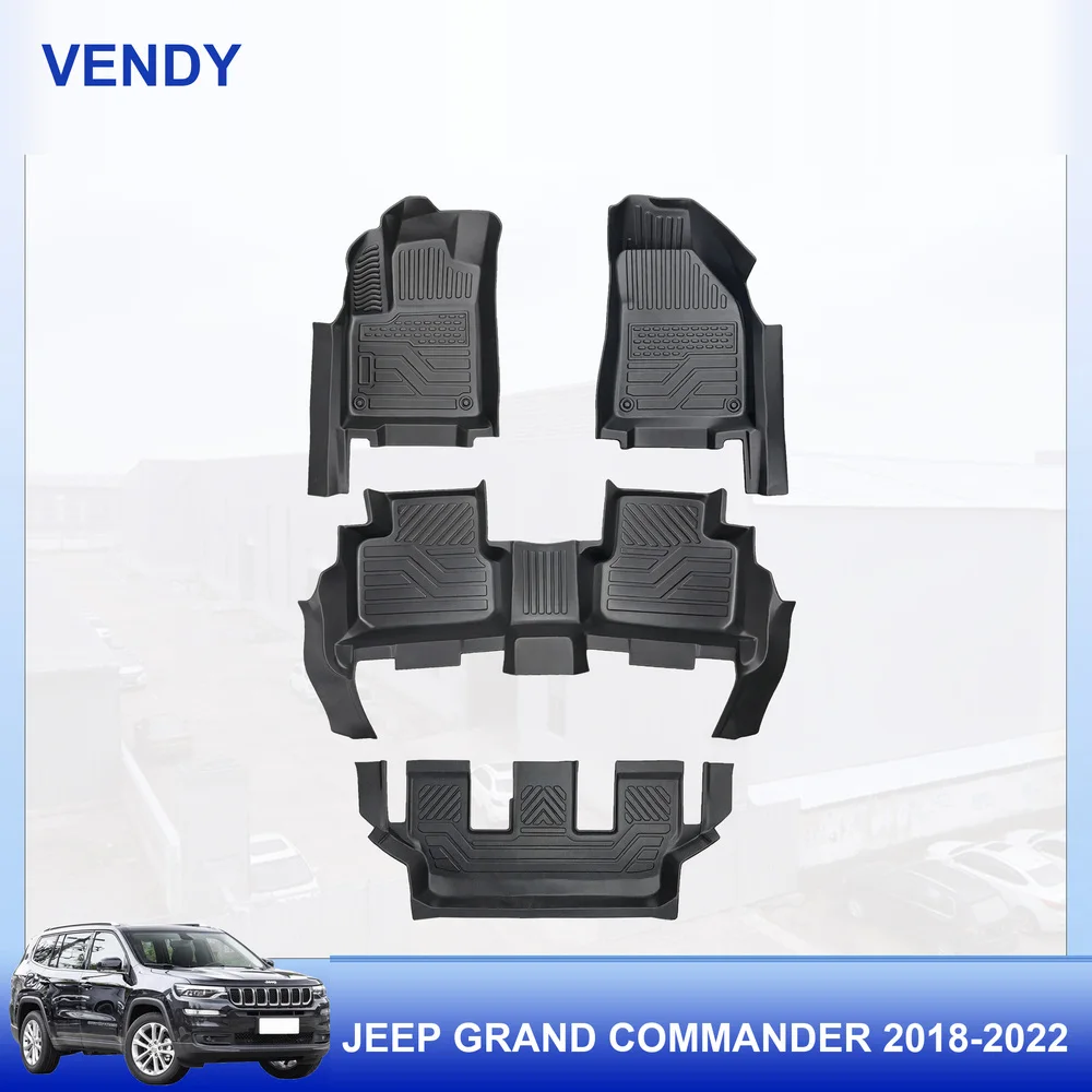 TPE Car Floor Mats Custom Fit for Jeep Grand Commander 2018-2022 Left Hand Drive Full Set All Weather Waterproof Easy to Clean