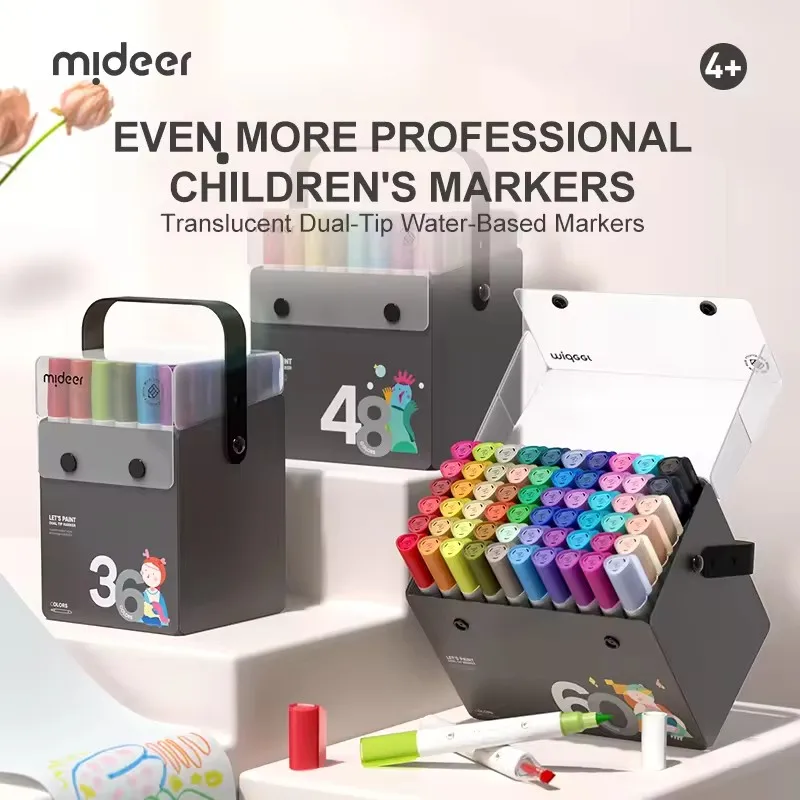 Mideer 24/36/48/60 Colors Translucent Dual Tip Markers Children Waterborne Watercolor Marker Pen Washable Drawing Toys Kids 4Y+