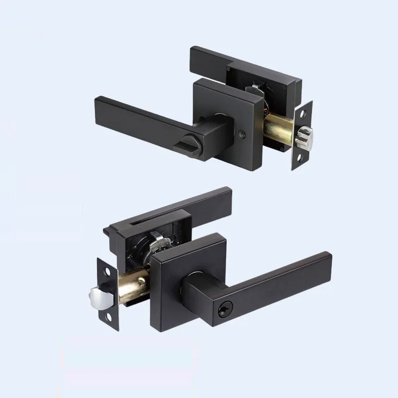 American Style Three Bar Lock Handle Indoor Wooden Door Lock Square Room Aluminum Alloy Handle Bathroom Bedroom Door Lock