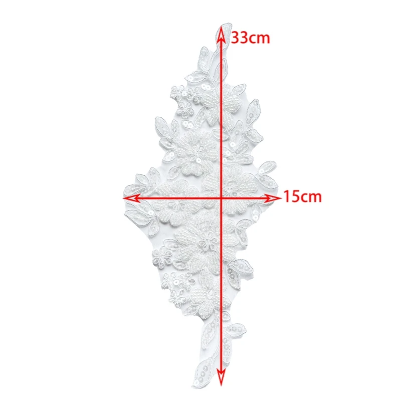 Apliques de encaje de tela bordada, parche para coser para decoración de vestidos de novia, 1 par